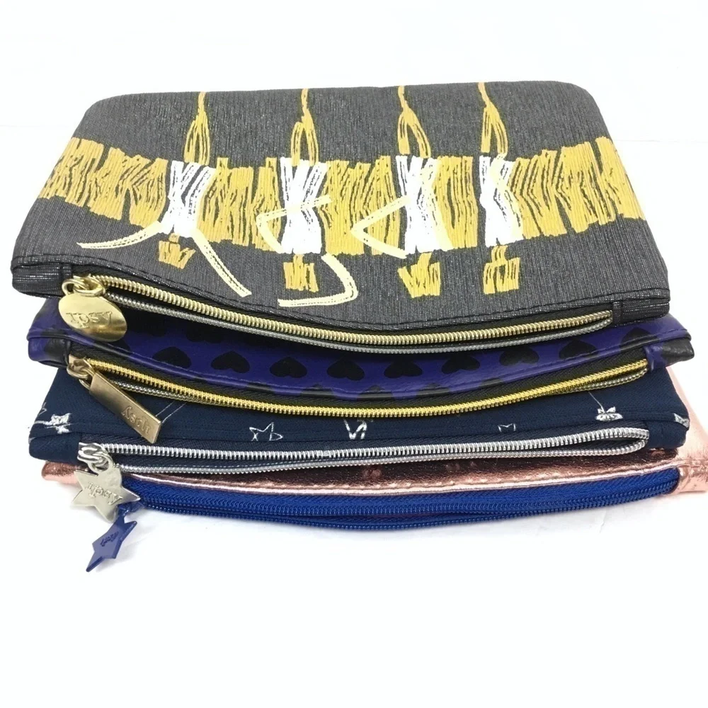 IPSY Bags Set of 4 Cosmetic Makeup Zip Pouches Rose Gold Stars Astrology Hearts